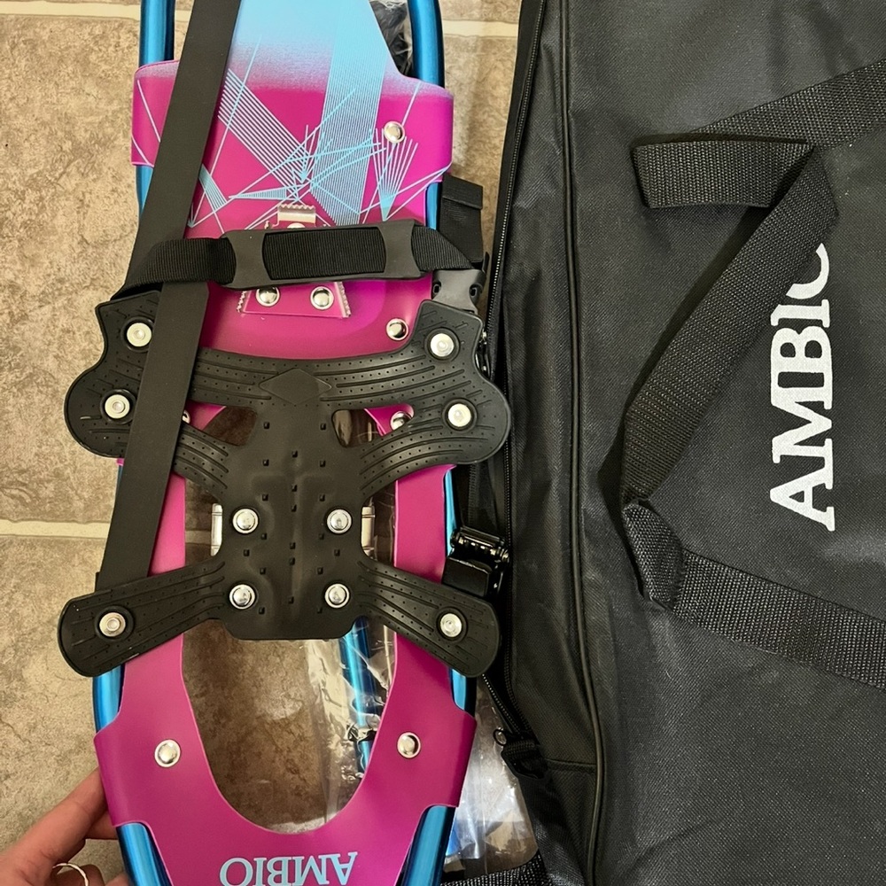 Ambio Pink and Blue Snowshoes with Bag and poles